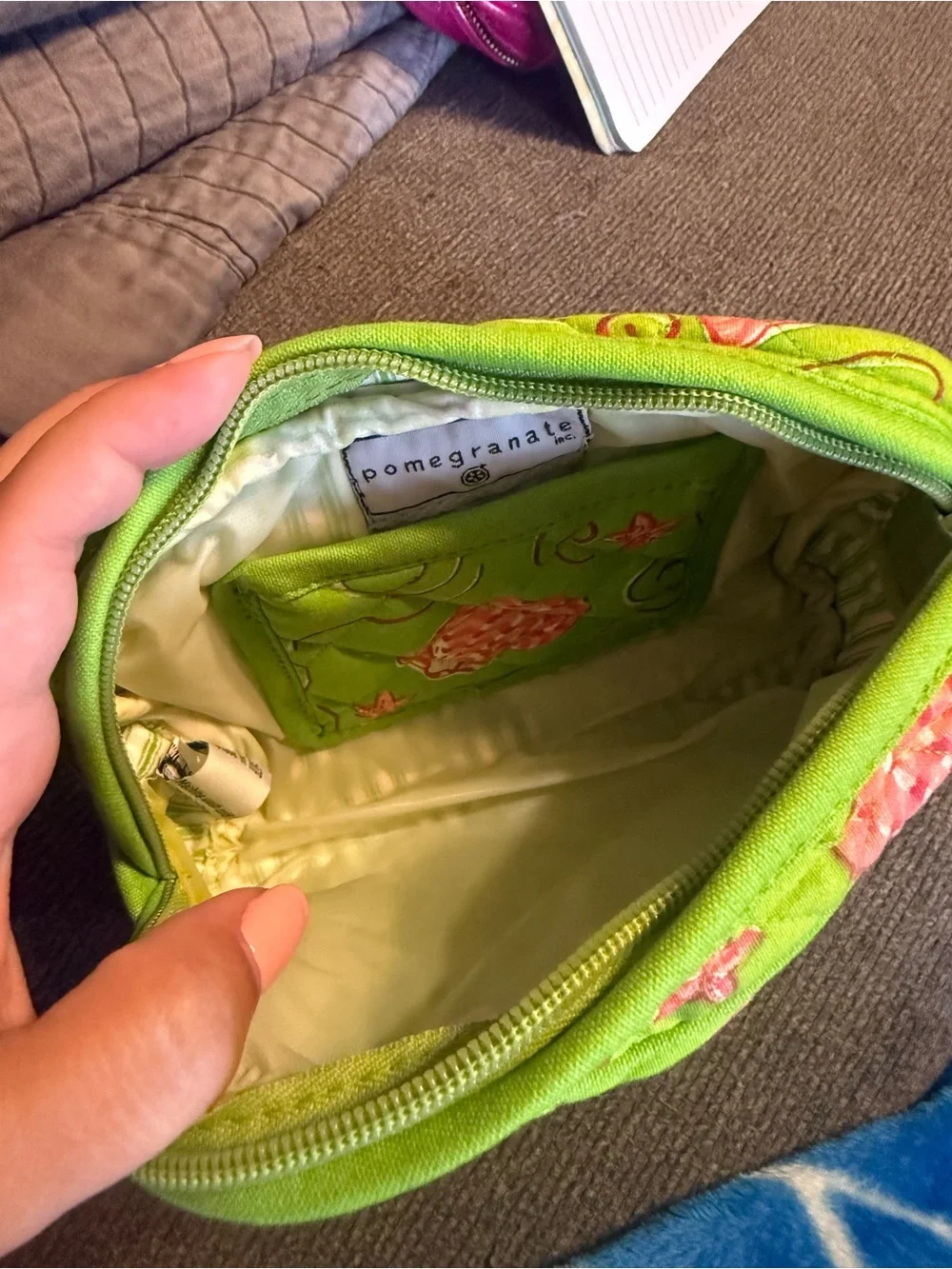 NWT Pomegranate medium cosmetic bag - green and pink shells